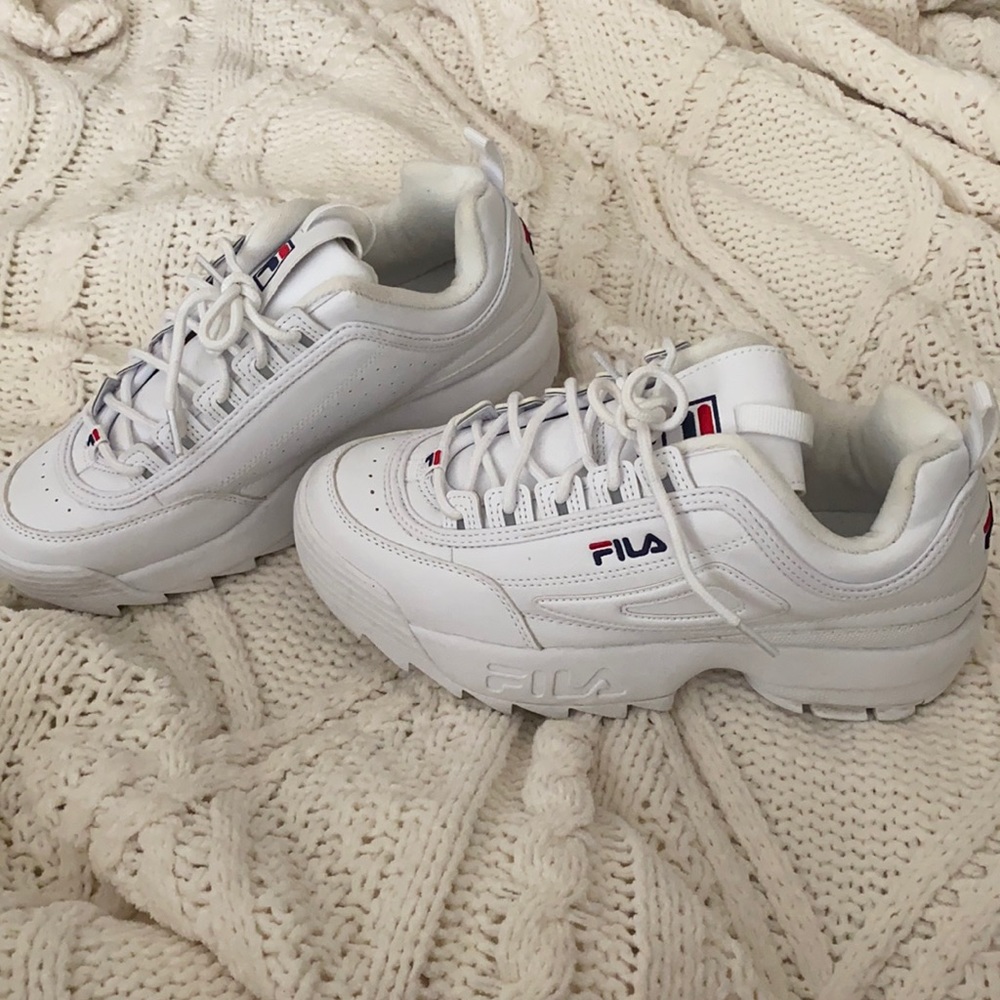 Size 6.5 white FILA disruptor II